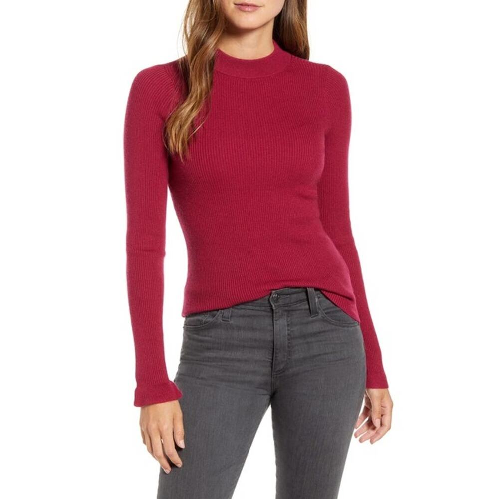 NWT Rachel Parcell Berry Pink Ribbed Mock Neck top Large